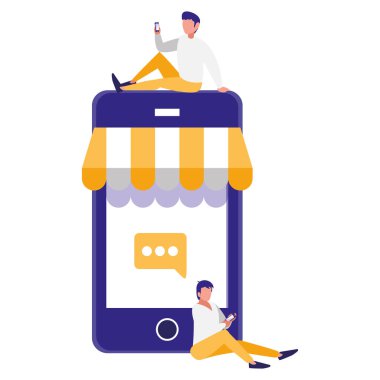 şemsiye ile Smartphone kullanarak çift erkekler