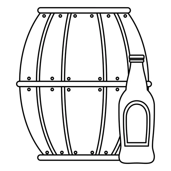 Barril de madera de cerveza con botella — Vector de stock