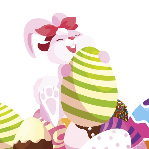 Oeufs de Pâques heureux peints avec lapin — Image vectorielle