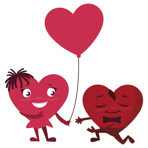 Çift kalpler ballon helyum kawaii karakterlerle — Stok Vektör