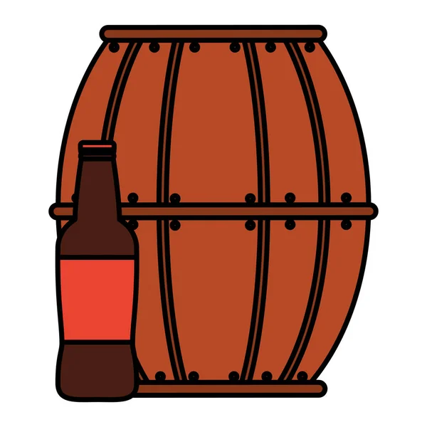 Beer wooden barrel with bottle — Stock Vector