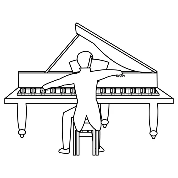 Pianista suonare pianoforte personaggio — Vettoriale Stock