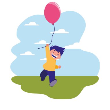 Mutlu çocuk balon tutuyor.