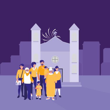 Şehir arka planda birlikte aile