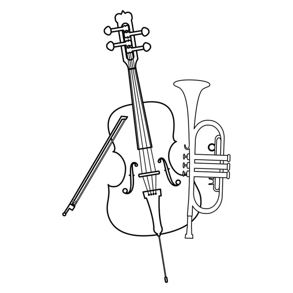 Hegedű és trombita eszközök zenei — Stock Vector