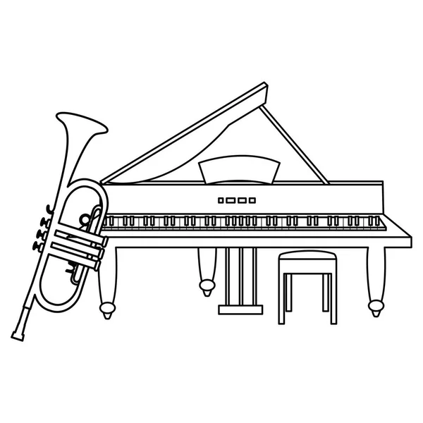 Мюзикл на трубе и фортепиано — стоковый вектор