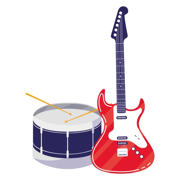 Guitar electric and drum instruments — Stock Vector