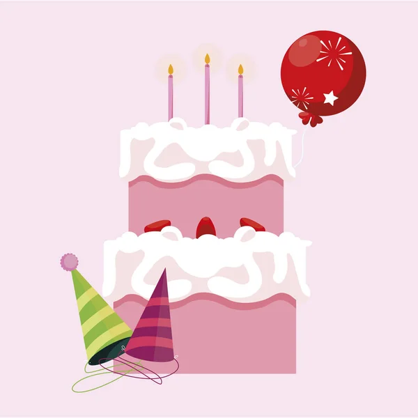 带派对帽的甜蛋糕生日 — 图库矢量图片