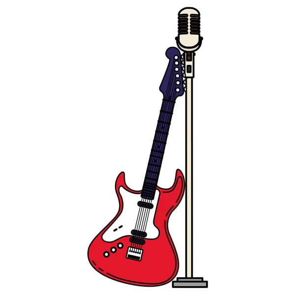Instrumentos de guitarra elétrica e microfone — Vetor de Stock