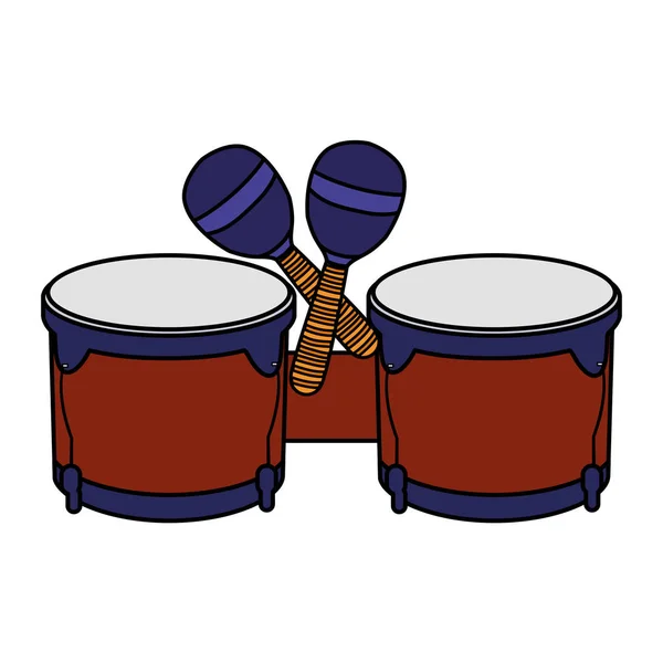 Instrumentos timbal y maracas musicales — Vector de stock
