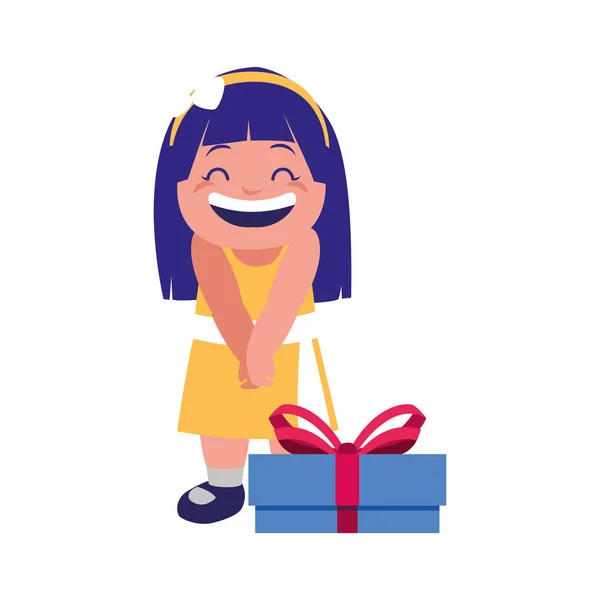 Glad tjej med present box firande — Stock vektor