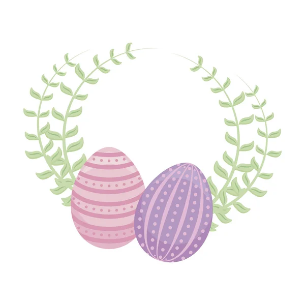 Jogo de ovos de Páscoa com folhas — Vetor de Stock
