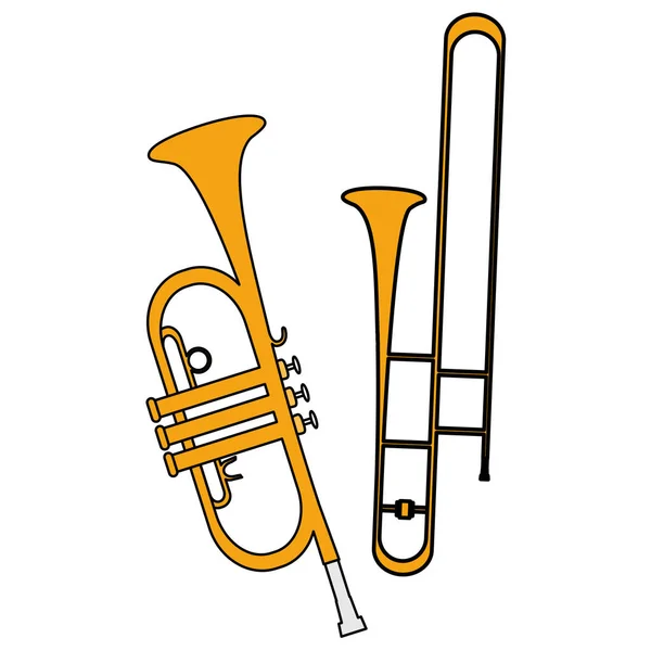 Trompetas instrumentos iconos musicales — Vector de stock
