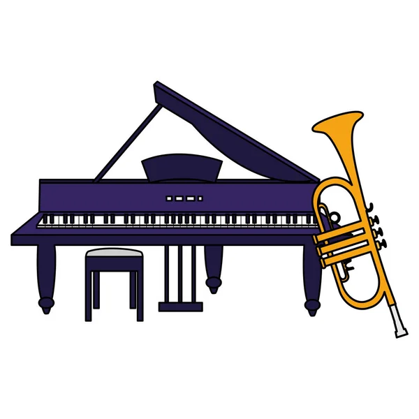 Tromba e pianoforte a coda strumenti musicali — Vettoriale Stock