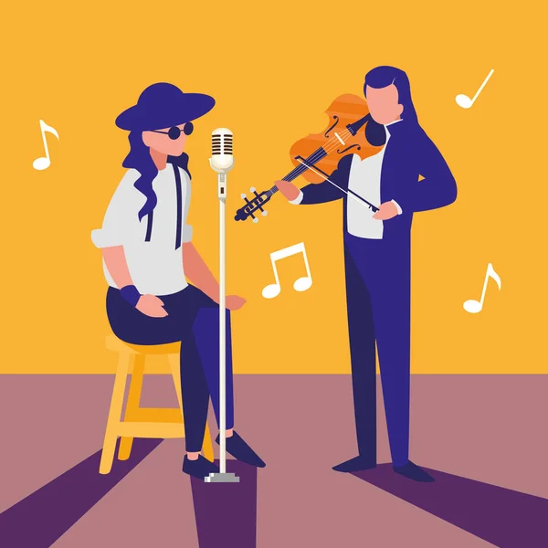 Cantante e musicista coppia personaggi — Vettoriale Stock