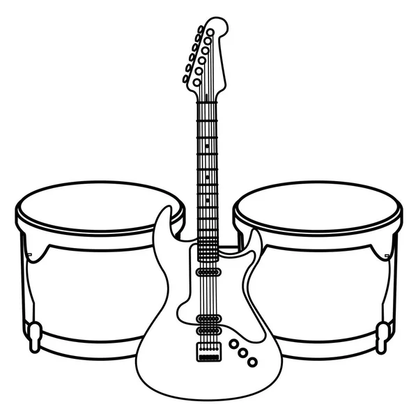 Instrumentos de guitarra elétrica e timbals —  Vetores de Stock