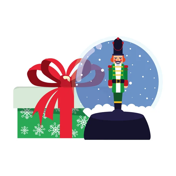 Navidad nutcracker bola de nieve y regalo — Archivo Imágenes Vectoriales