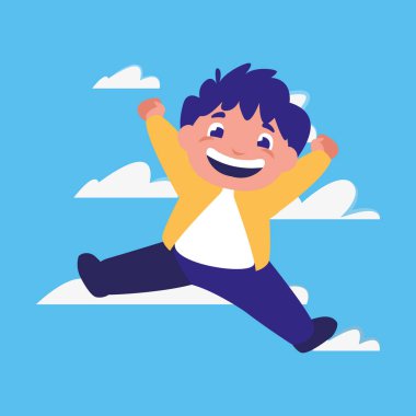 mutlu çocuk atlama bulutlar arka plan