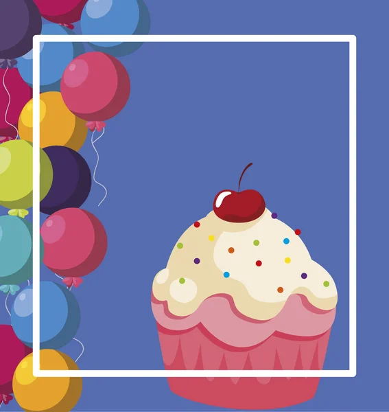 Édes cupcake születésnapi léggömbök hélium kerettel — Stock Vector