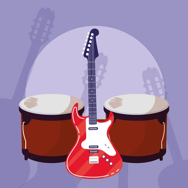 Guitar electric and timbals instruments — Stock Vector