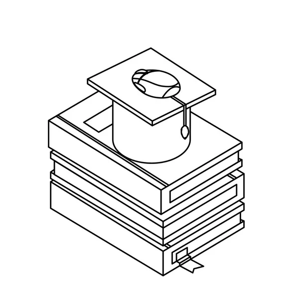 Läroböcker med examen hatt — Stock vektor