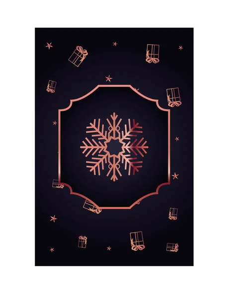 Подарки и украшения снежинки темный фон — стоковый вектор
