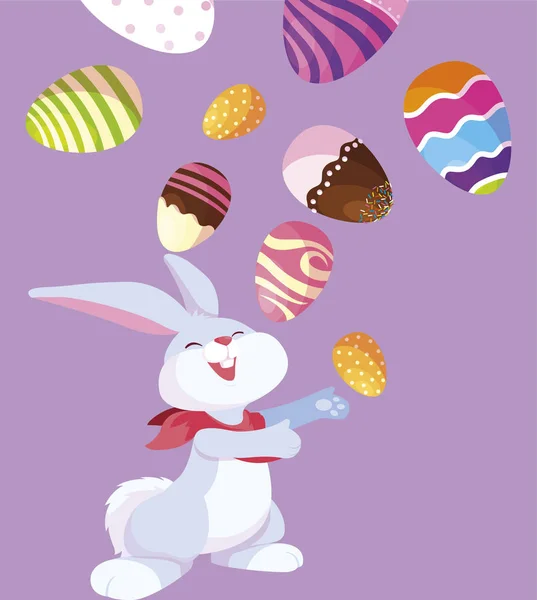 ウサギと幸せなイースター ・ エッグが描かれました。 — ストックベクタ