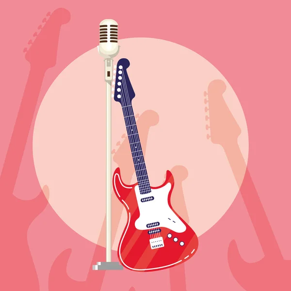 Guitar electric and microphone instruments — Stock Vector