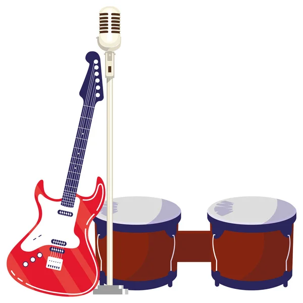 Guitar electric and microphone instruments — Stock Vector