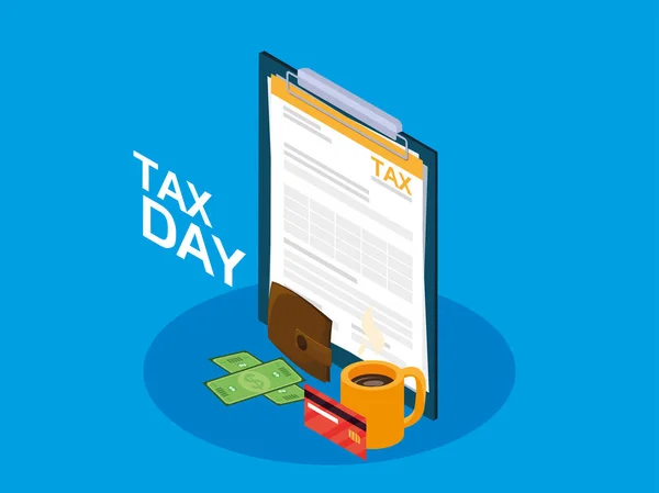 Tax day with clipboard and business icons — Stock Vector