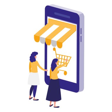 Kızlar kaç alışveriş sepeti ile Smartphone kullanarak