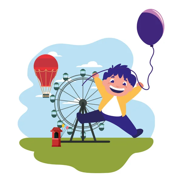 Sorrindo menino segurando balão —  Vetores de Stock