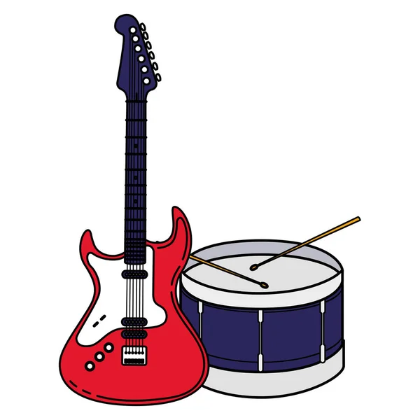 Gitara elektryczna i bęben instrumentów muzycznych — Wektor stockowy