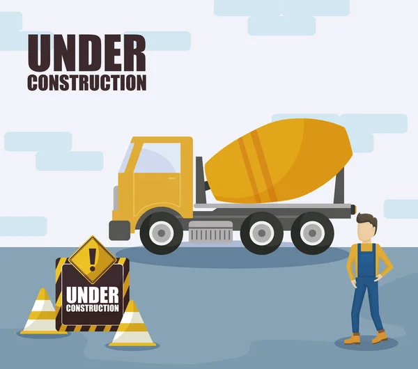Constructionconcrete 輸送トラックとワーカーの下 — ストックベクタ