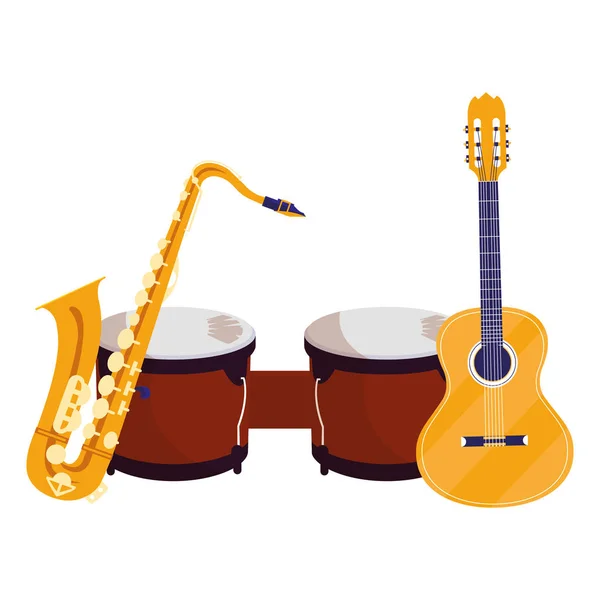 Instrumentos musicais de guitarra e timbais — Vetor de Stock
