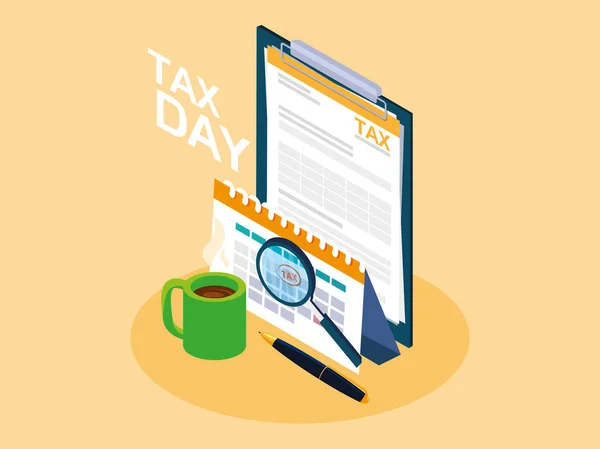 Tax day with clipboard and business icons — Stock Vector