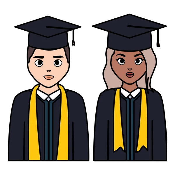Jóvenes estudiantes graduados diversidad pareja — Vector de stock