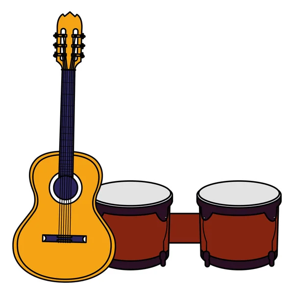 Gitarr och timbals instrument musikaliska — Stock vektor