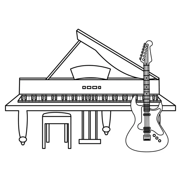 Музыкальные инструменты для гитары и рояля — стоковый вектор