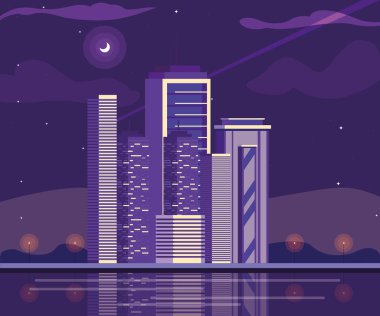 Cityscape binalar ile mor gökyüzü