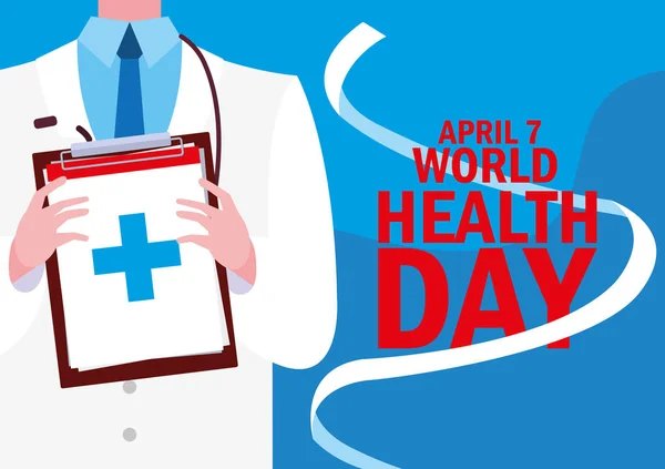 Всесвітній день здоров'я листівка з лікарем — стоковий вектор