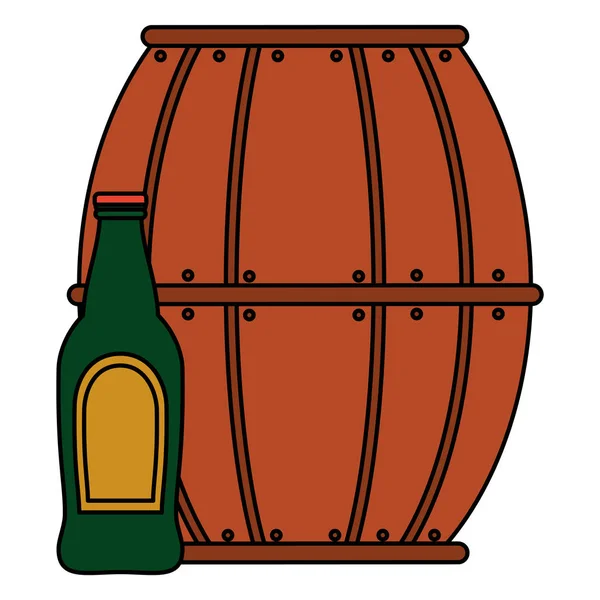 Dřevěný sud piva s lahví — Stockový vektor