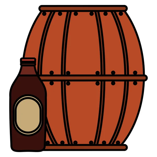 Barril de madeira de cerveja com garrafa — Vetor de Stock