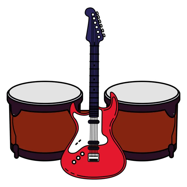 Instrumentos de guitarra elétrica e timbals — Vetor de Stock