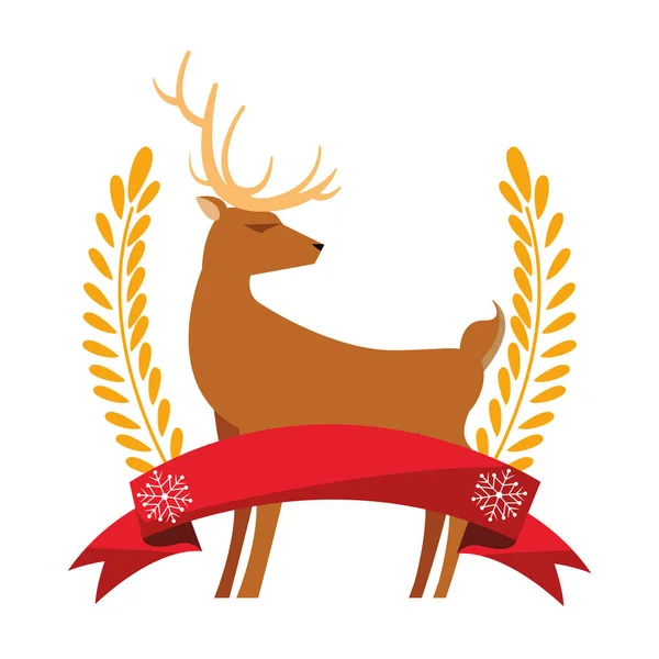 Kerst herten verlaat lint decoratie — Stockvector