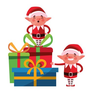 Christmas Elfler ve hediye kutuları