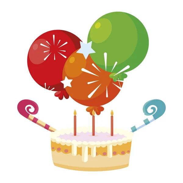 Słodkie ciasto urodzinowe z helem balony — Wektor stockowy