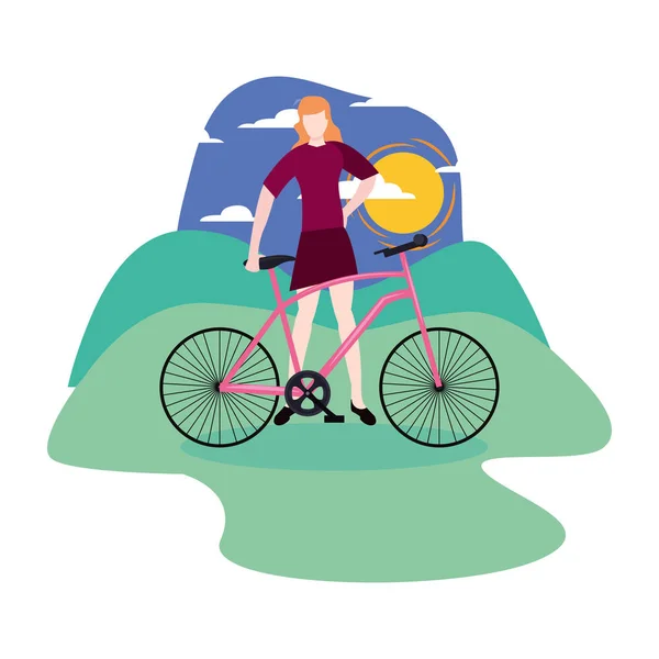 Mujer con bicicleta — Vector de stock