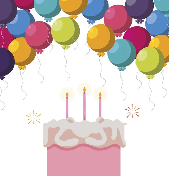 甜蜜的纸杯蛋糕生日与气球氦框架 — 图库矢量图片