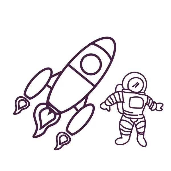 Cohete espacial volando con astronauta — Vector de stock